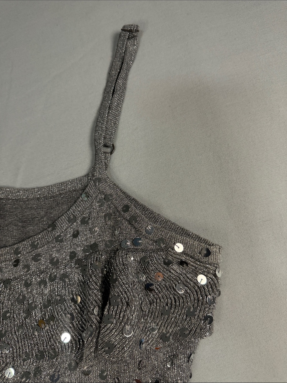 INC International Concepts Silver Sequin Ruffle knit shirt. - Picture 6 of 9